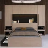 Vente-unique Lit pont 140 x 190 cm avec rangements - Avec LEDs - Coloris : Naturel et noir - VELONA* Lit Avec Rangement