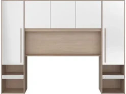 Vente-unique Lit pont 140 x 190 cm avec rangements - Avec LEDs - Coloris : Naturel et blanc brillant - VELONA* Lit Avec Rangement