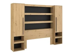 Vente-unique Lit pont 160 x 200 cm avec rangements - Avec LEDs - Coloris : Naturel et noir + Sommier + Matelas - VARLY* Lit Avec Rangement