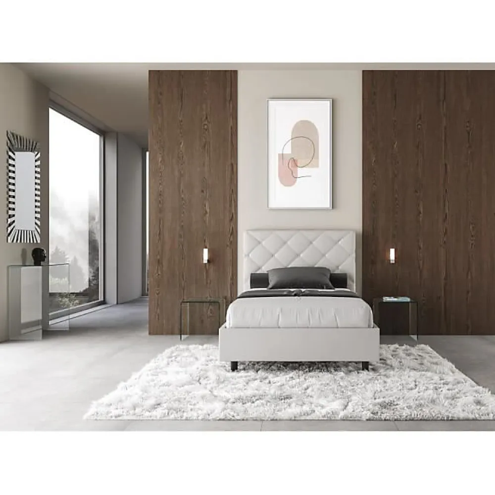 Ityhome Lit Priya en simili cuir blanc avec sommier tapissé 140x210* Lit Coffre