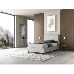 Ityhome Lit Priya en simili cuir blanc avec sommier tapissé 140x210* Lit Coffre