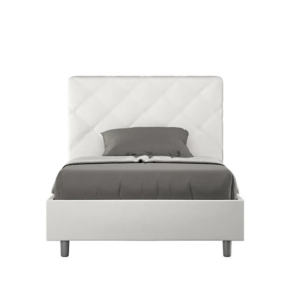Ityhome Lit Priya en simili cuir blanc avec sommier tapissé 140x210* Lit Coffre