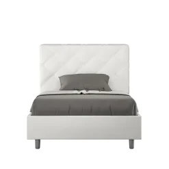 Ityhome Lit Priya en simili cuir blanc avec sommier tapissé 140x210* Lit Coffre