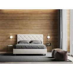 Ityhome Lit Priya en simili cuir blanc avec sommier tapissé 160x200* Lit Double