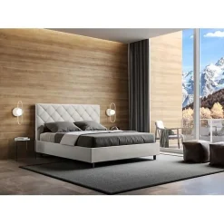 Ityhome Lit Priya en simili cuir blanc avec sommier tapissé 160x200* Lit Double