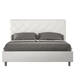 Ityhome Lit Priya en simili cuir blanc avec sommier tapissé 160x200* Lit Double