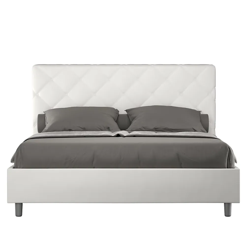 Ityhome Lit Priya en simili cuir blanc avec sommier tapissé 160x200* Lit Double