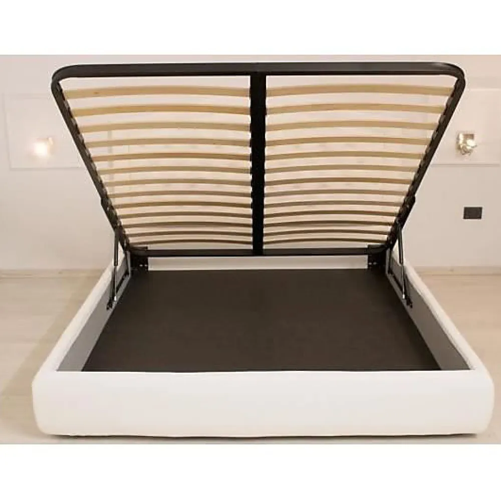 Ityhome Lit Priya en simili cuir blanc avec sommier tapissé 160x200* Lit Double