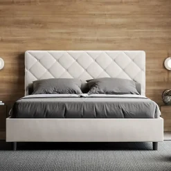Lit Priya en simili cuir blanc avec sommier tapissé 160x210>Ityhome Hot