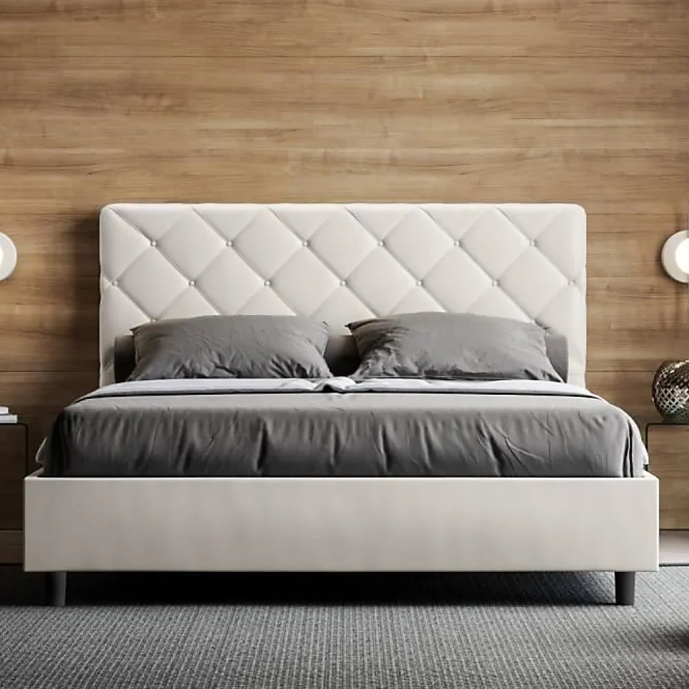 Lit Priya en simili cuir blanc avec sommier tapissé 160x210>Ityhome Hot