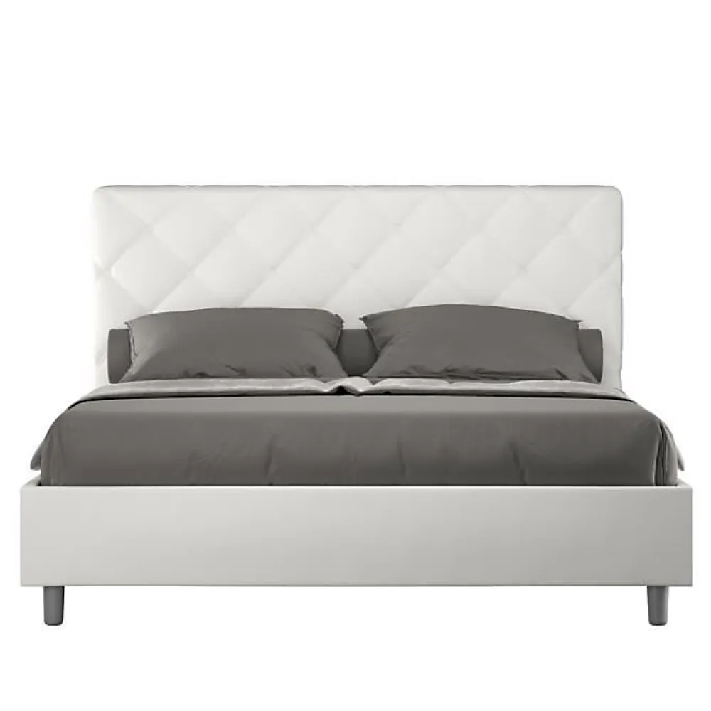 Lit Priya en simili cuir blanc avec sommier tapissé 160x210>Ityhome Hot