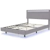 Redom Lit rembourré 140 par 200 cm avec cadre flottant LED et tête de lit moderne en lin doux gris pour chambre élégante* Lit Double