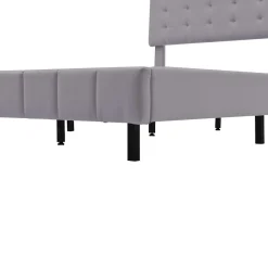 Redom Lit rembourré 140 par 200 cm avec cadre flottant LED et tête de lit moderne en lin doux gris pour chambre élégante* Lit Double