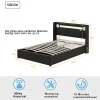 Redom Lit rembourré 140 sur 200 avec éclairage LED lecteur Bluetooth port USB rangement en cuir PU sommier inclus noir élégant* Lit Avec Rangement