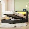 Redom Lit rembourré 90 sur 200 avec éclairage LED lecteur Bluetooth port USB rangement en cuir PU sommier inclus pour chambre jeune* Lit Avec Rangement