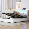 Redom Lit rembourré 140 sur 200 avec éclairage LED lecteur Bluetooth port USB rangement en cuir PU sommier inclus pour chambre* Lit Avec Rangement