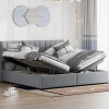 Lit rembourré 180 sur 200 cm coffre hydraulique tissu lin gris lit double multifonction adulte ou invité>Redom New