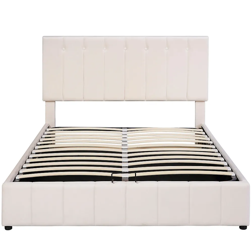 Lit rembourré 140 sur 200 cm coffre hydraulique tête de lit réglable sommier métal velours crème pour adultes ou invités>Redom Clearance