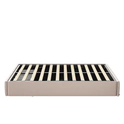 Generique Lit rembourré coffre 140x200 cm avec 2 tiroirs, lit adulte avec sommier à lattes, sans tête de lit, tissu en lin, beige* Lit Coffre
