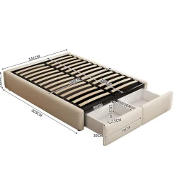 Generique Lit rembourré coffre 140x200 cm avec 2 tiroirs, lit adulte avec sommier à lattes, sans tête de lit, tissu en lin, beige* Lit Coffre