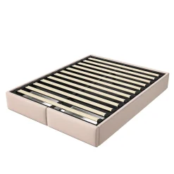 Generique Lit rembourré coffre 140x200 cm avec 2 tiroirs, lit adulte avec sommier à lattes, sans tête de lit, tissu en lin, beige* Lit Coffre