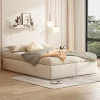 Lit rembourré coffre 140x200 cm avec 2 tiroirs, lit adulte avec sommier à lattes, sans tête de lit, tissu en lin, beige>ProximaX Clearance