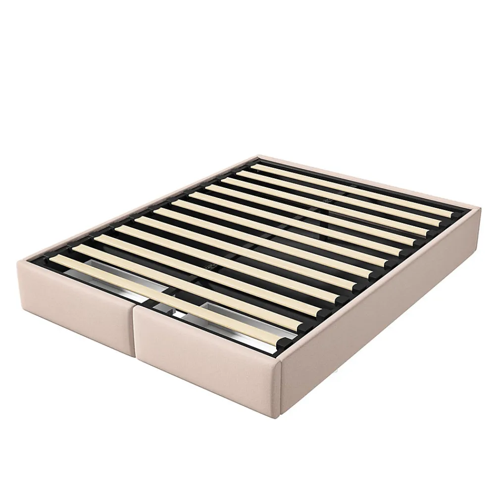 Lit rembourré coffre 140x200 cm avec 2 tiroirs, lit adulte avec sommier à lattes, sans tête de lit, tissu en lin, beige>ProximaX Clearance