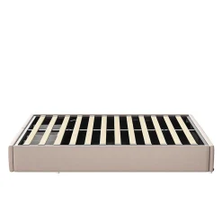 Lit rembourré coffre 140x200 cm avec 2 tiroirs, lit adulte avec sommier à lattes, sans tête de lit, tissu en lin, beige><noscript><img width=
