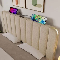 Blackcolors Lit rembourré double 160 x 200 cm, USB Type-C, 4 tiroirs, beige,* Lit Avec Rangement