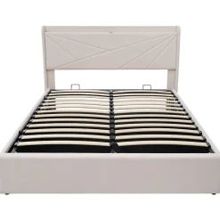 Lit rembourré double 140 x 200 cm, USB Type-C, lin,>Blackcolors Hot