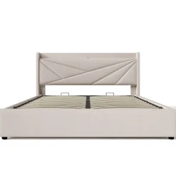 Lit rembourré double 180X200, USB type C, lin>Blackcolors