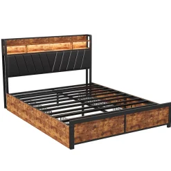 Simple Life Lit Rembourré En Métal 180 X 200 Cm Avec Tête De Lit, 4 Tiroirs, LED Et Station De Charge* Lit Coffre