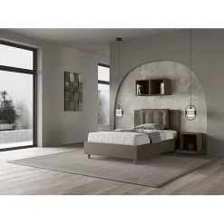 Lit rembourré en simili cuir Annalisa cappuccino sans sommier 120x190><noscript><img width=