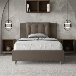 Lit rembourré en simili cuir Annalisa cappuccino sans sommier 120x190><noscript><img width=