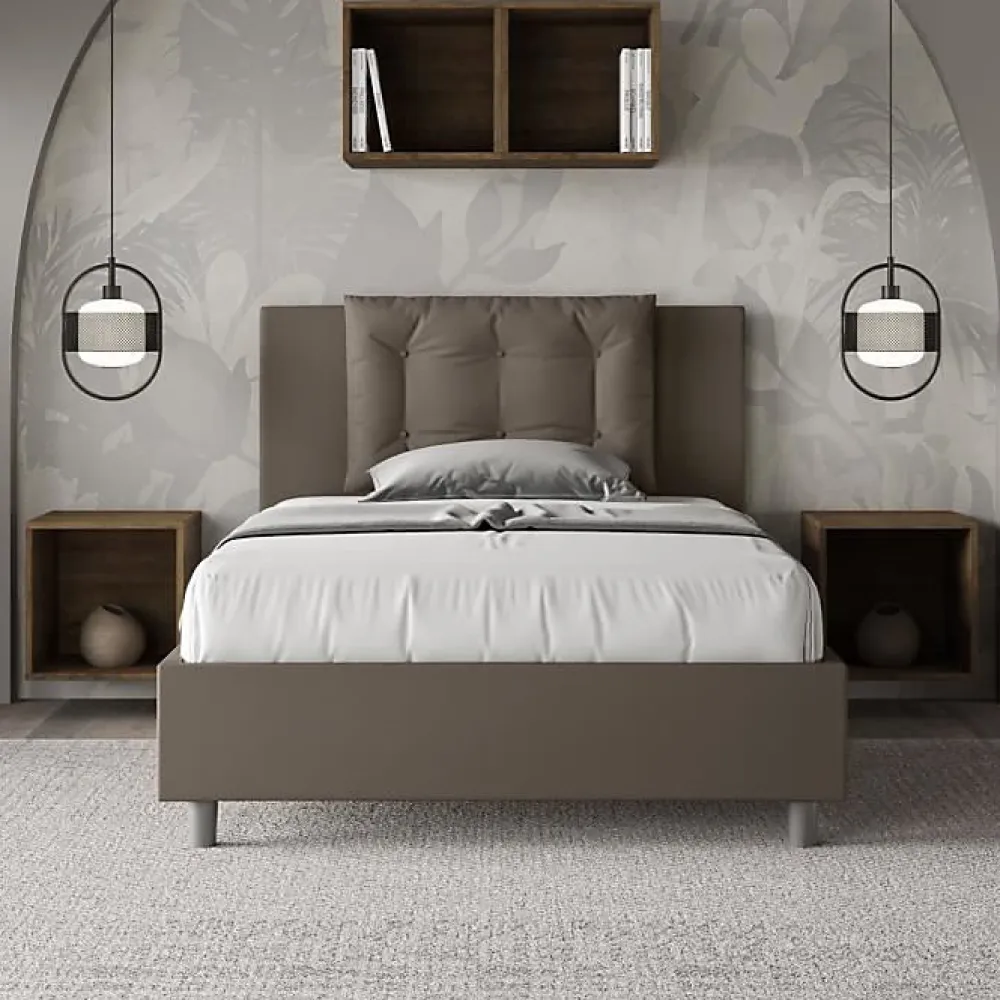Lit rembourré en simili cuir Annalisa cappuccino sans sommier 120x190>Ityhome Hot