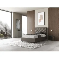 Ityhome Lit rembourré en simili cuir Priya cappuccino sans sommier 120x200* Lit Coffre