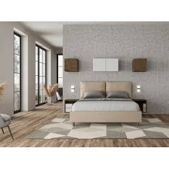 Lit rembourré en simili cuir gris tourterelle Antea sans sommier 160x200><noscript><img width=
