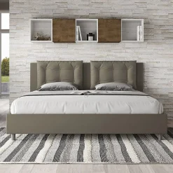Ityhome Lit rembourré en simili cuir Annalisa cappuccino sans sommier 180x200* Lit Coffre
