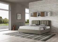 Ityhome Lit rembourré en simili cuir Annalisa cappuccino sans sommier 180x200* Lit Coffre