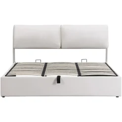 Gutent Lit rembourré hydraulique lit coffre 180x200 cm lit de rangement lit trois tiroirs lit cadre et tête de lit à lattes velours blanc* Lit Coffre