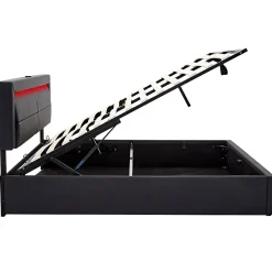 Gutent Lit rembourré hydraulique lit coffre lit 140x200 cm lit de rangement lit connexion usb lit eclairage led lit double pu noir* Lit Avec Rangement