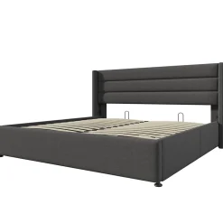 Lit rembourré hydraulique 160x200 cm lit de rangement lit sommier à lattes en bois lit en métal lit double lin gris>Gutent Best
