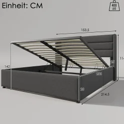 Lit rembourré hydraulique lit coffre lit 140x200 cm lit de rangement lit sommier à lattes en bois lit en métal lit double lin gris><noscript><img width=