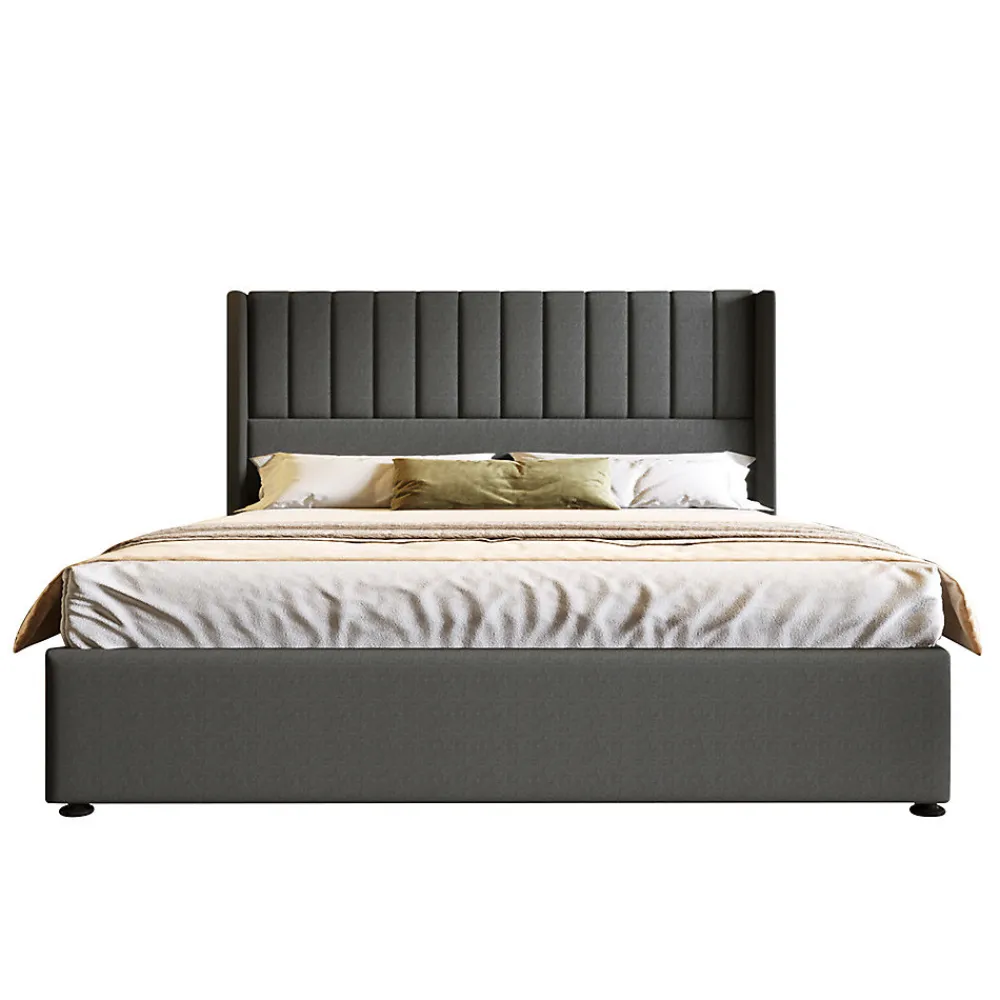 Lit rembourré hydraulique lit coffre lit 180x200 cm lit de rangement lit en métal lit cadre à lattes en bois lit double lin gris>Gutent Sale