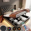 Lit rembourré hydraulique 180x200cm lit de rangement lit double avec fonction de charge usb type-c tête de lit pu noir>Gutent