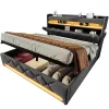 Gutent Lit rembourré hydraulique 140x200cm, lit double, espace de rangement tête de lit avec port usb et type c, lin, gris, sans matelas* Lit Avec Rangement