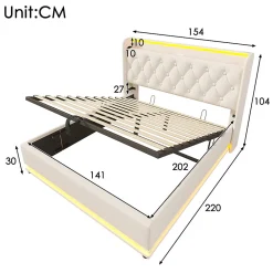 Lit rembourré hydraulique 140x200cm, lit de rangement, tête de lit avec fonction de chargement usb typ-c, pu, blanc, sans matelas><noscript><img width=