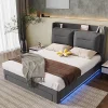 Lit rembourré hydraulique 180x200cm, tiroirs de rangement, avec sommier à lattes, sans matelas, velours, gris foncé>Gutent Online