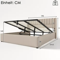 Gutent Lit rembourré hydraulique lit coffre lit 180x200 cm lit de rangement lit en métal lit cadre à lattes en bois lit double lin beige* Lit Avec Rangement