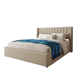 Gutent Lit rembourré hydraulique lit coffre lit 180x200 cm lit de rangement lit en métal lit cadre à lattes en bois lit double lin beige* Lit Avec Rangement